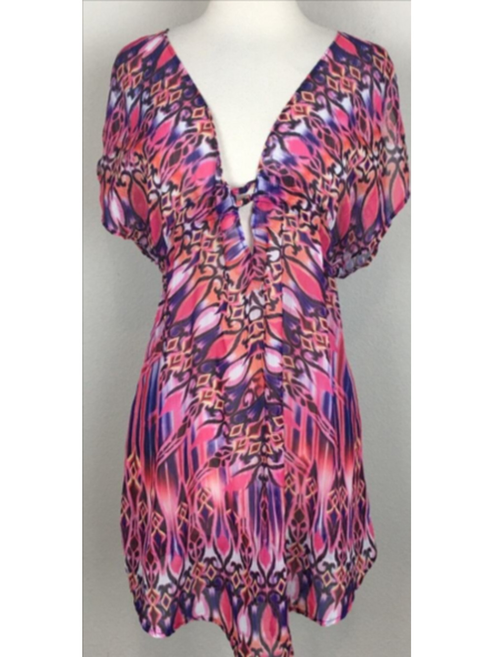 BECCA Vintage Pink Multi Color Print Sheer Swim Cover S/M
